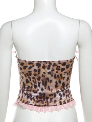 Bow Leopard Print Backless Sweet Tank Tops&Camis