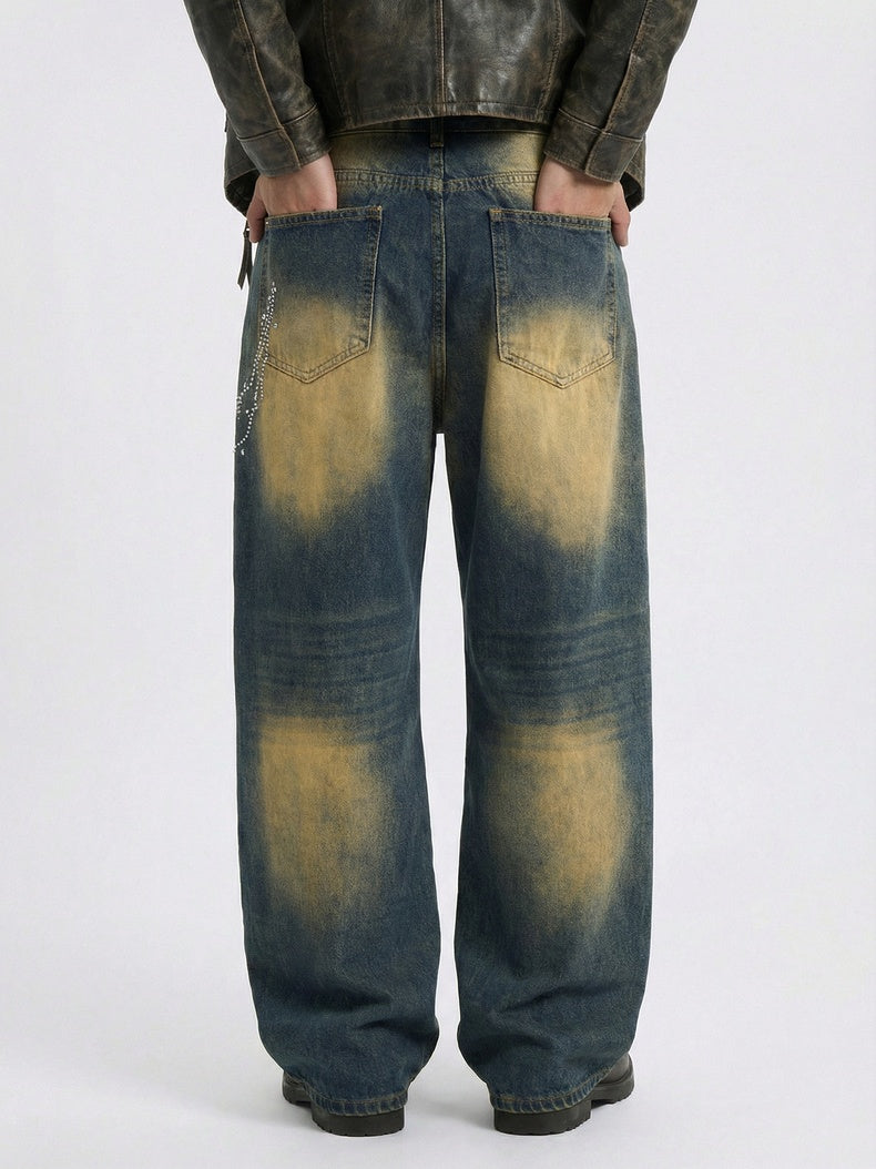 Retro Distressed Diamond Chain Jeans