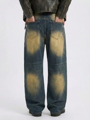 Retro Distressed Diamond Chain Jeans