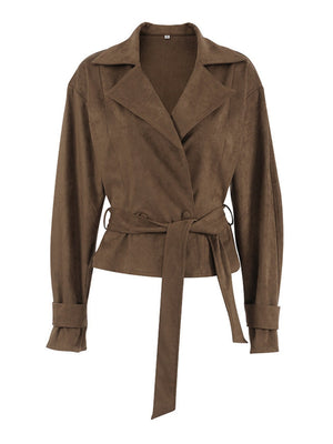 Short Suede Lapel Lace-up Coat