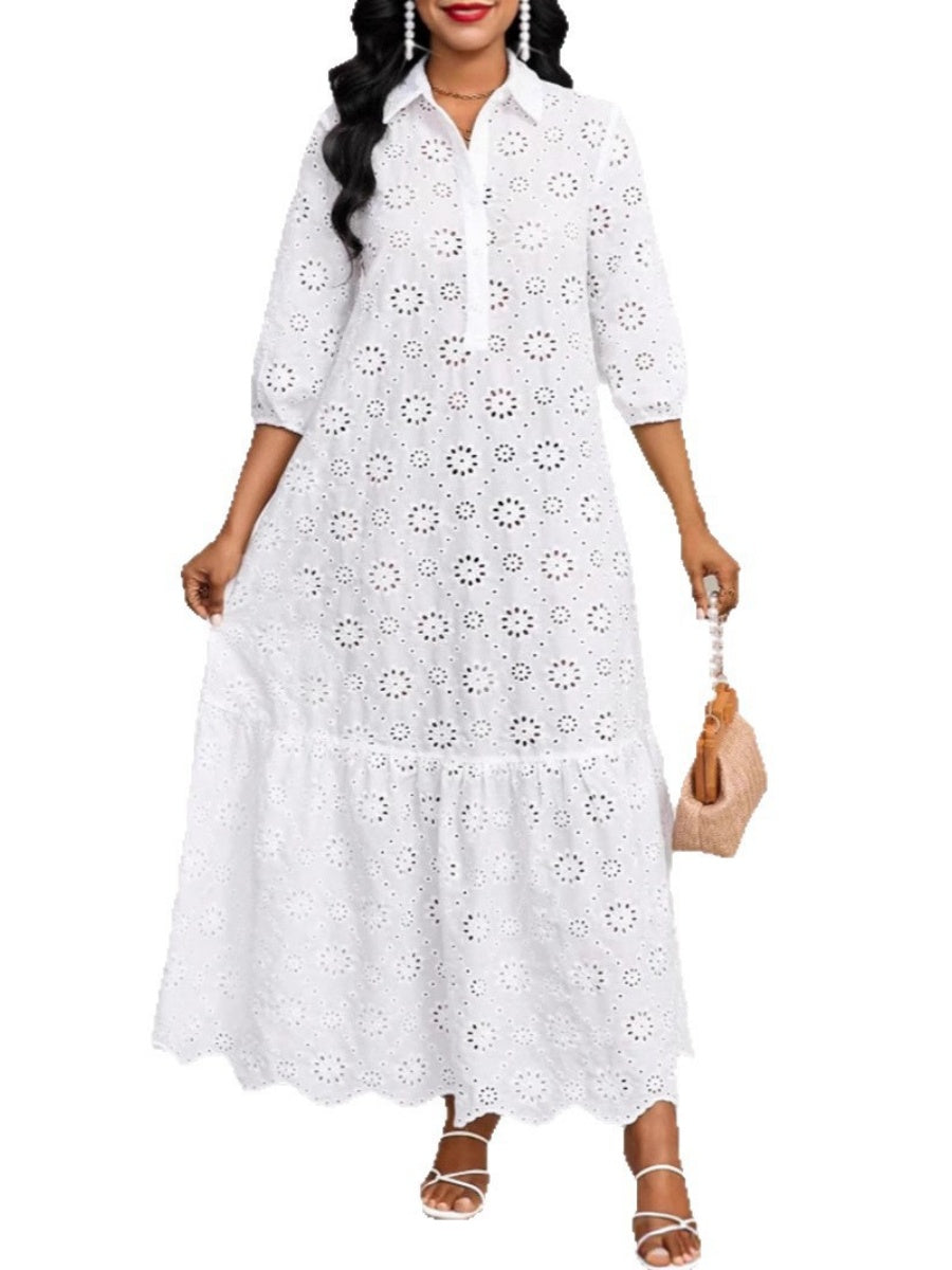 Loose-fit Trim Hollow Midi Dresses