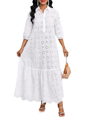 Loose-fit Trim Hollow Midi Dresses