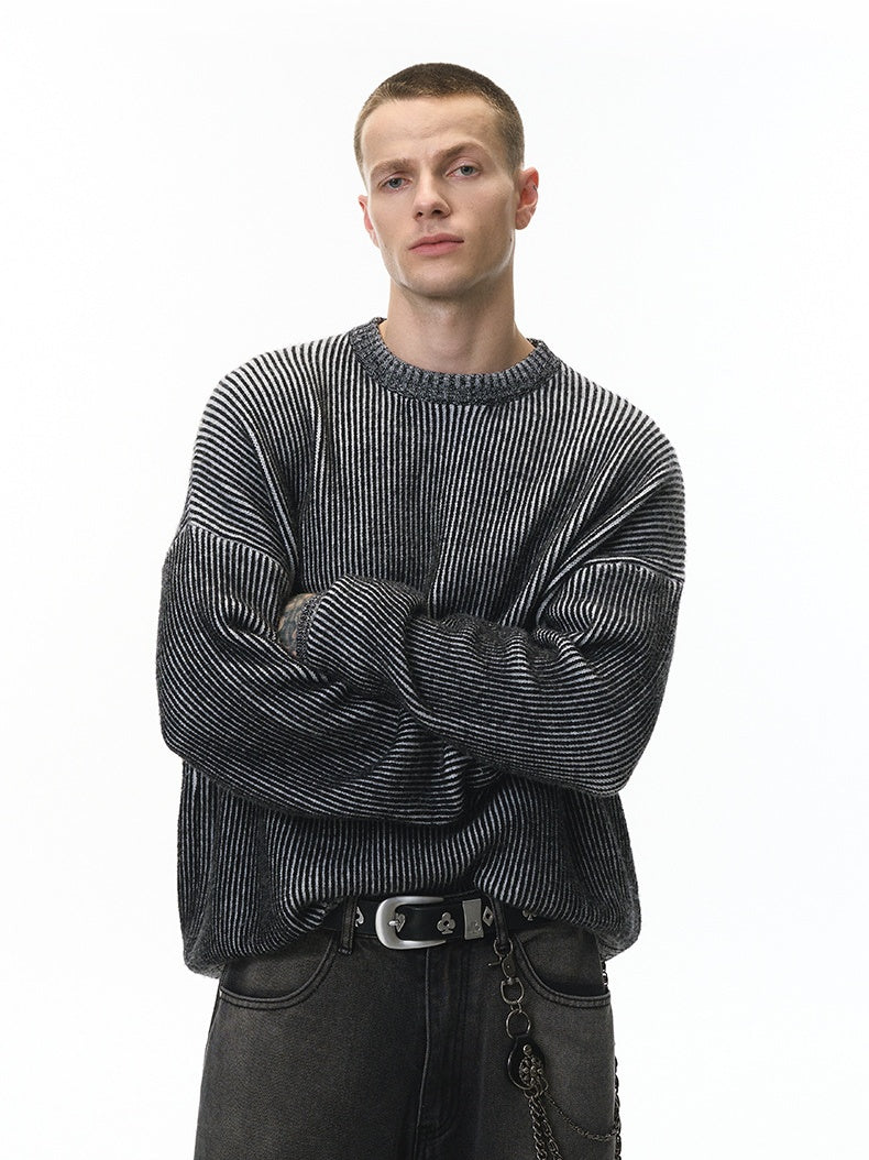 Cleanfit Two-color Loose All-match Crew Neck Sweater