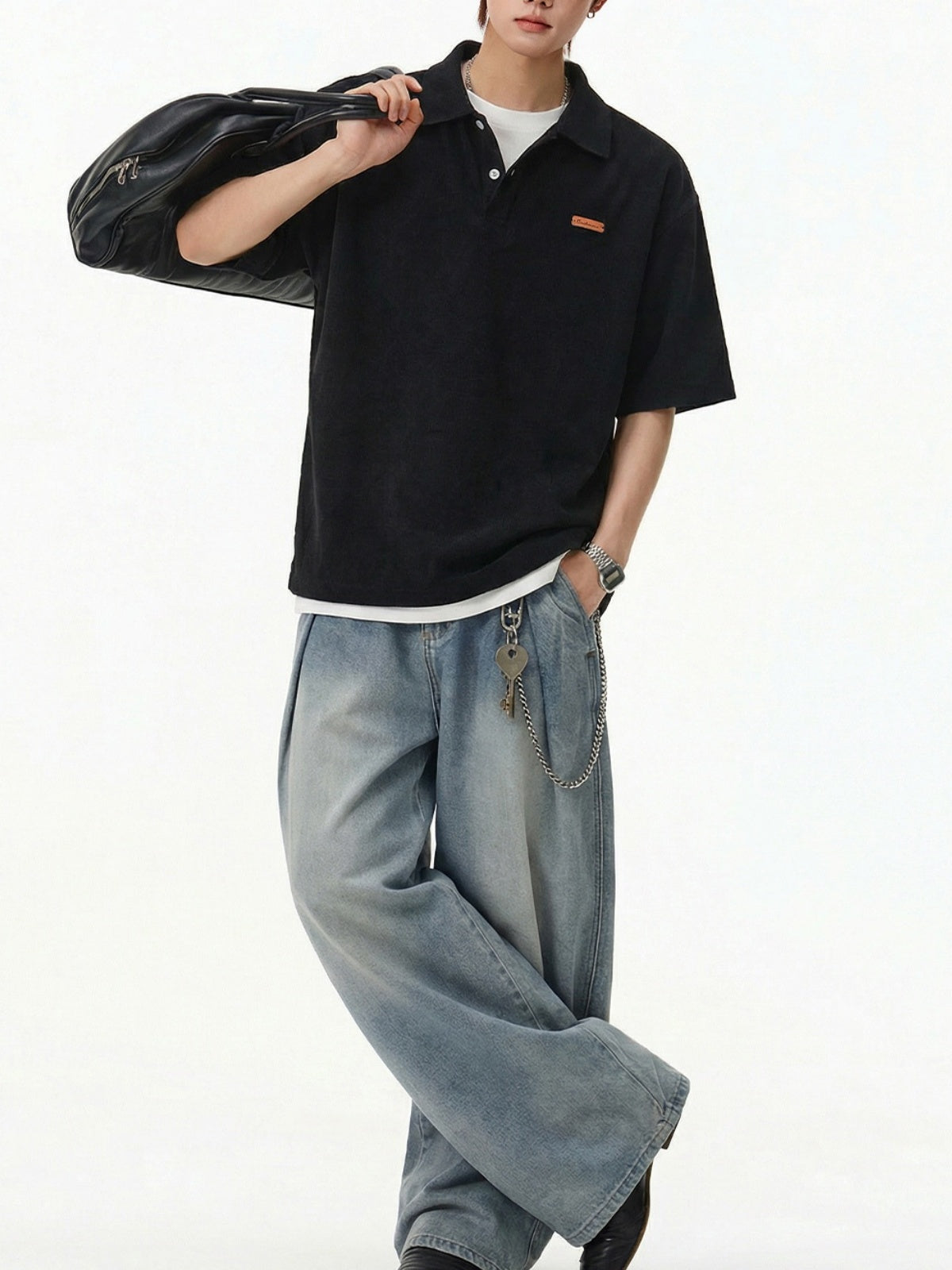 Vertical Strip Loose-fit Polo Shirt