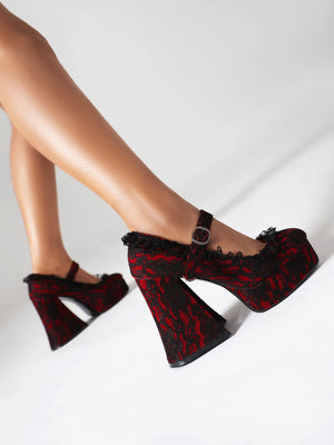 Platform Mary Jane Shoes With Strappy Soles And Lace Details 6639