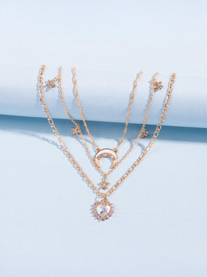 Multi-Heart Moon Alloy Necklace