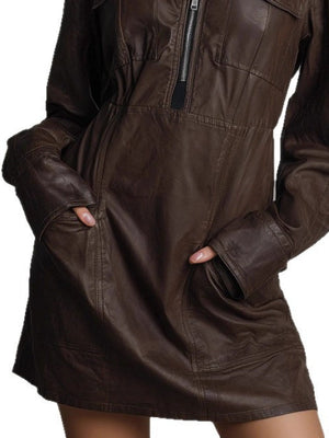 Blended Zipper Polo Collar Mini&Short Dresses