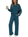 Long-sleeved Round Neck Top And Casual Elastic Waist Wide-leg Pants Two-piece Set