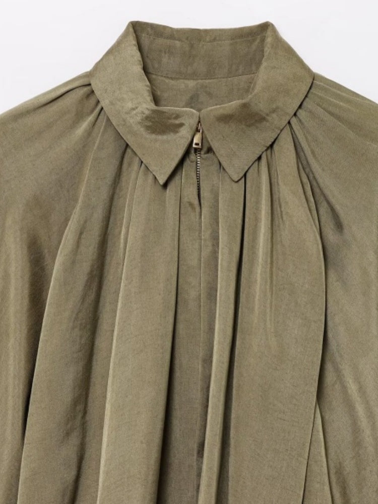 Batwing Sleeve Puff Sleeve Loose Casual Long Sleeve Zipper Suit Shirt Jacket