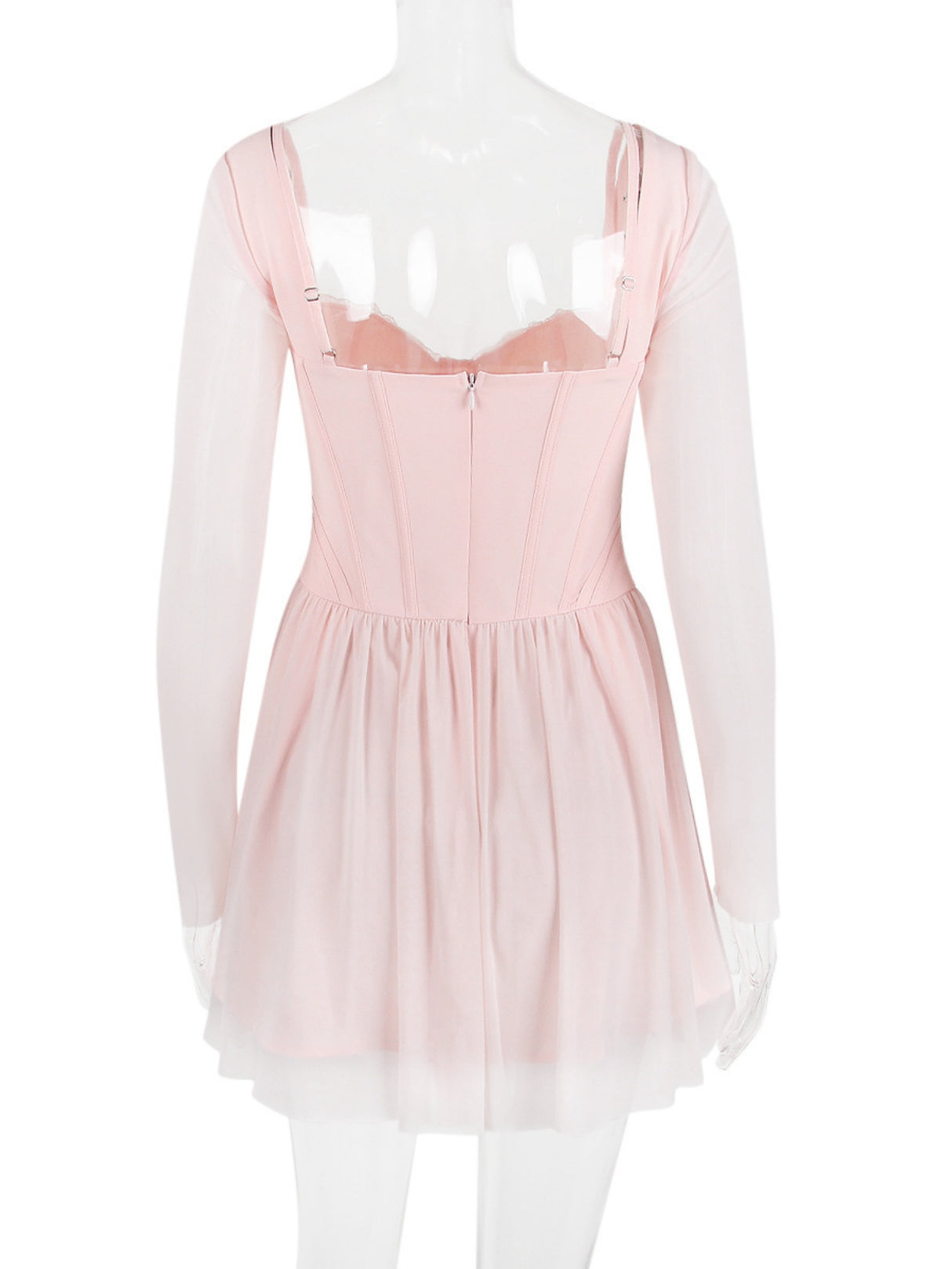 Mesh Lace Patchwork Fish Bones Waist-cinching And Backless Mini&Short Dresses