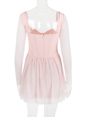 Mesh Lace Patchwork Fish Bones Waist-cinching And Backless Mini&Short Dresses