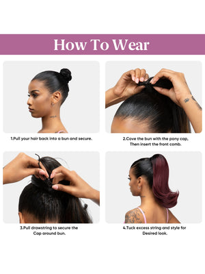 Slightly Curled Short Hair With Drawstring Ponytail, Made Of Synthetic High-temperature Silk Wig