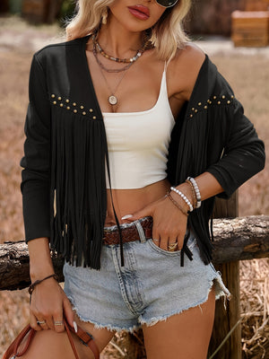 Imitation Suede Tassel Studs Long Sleeves Jackets