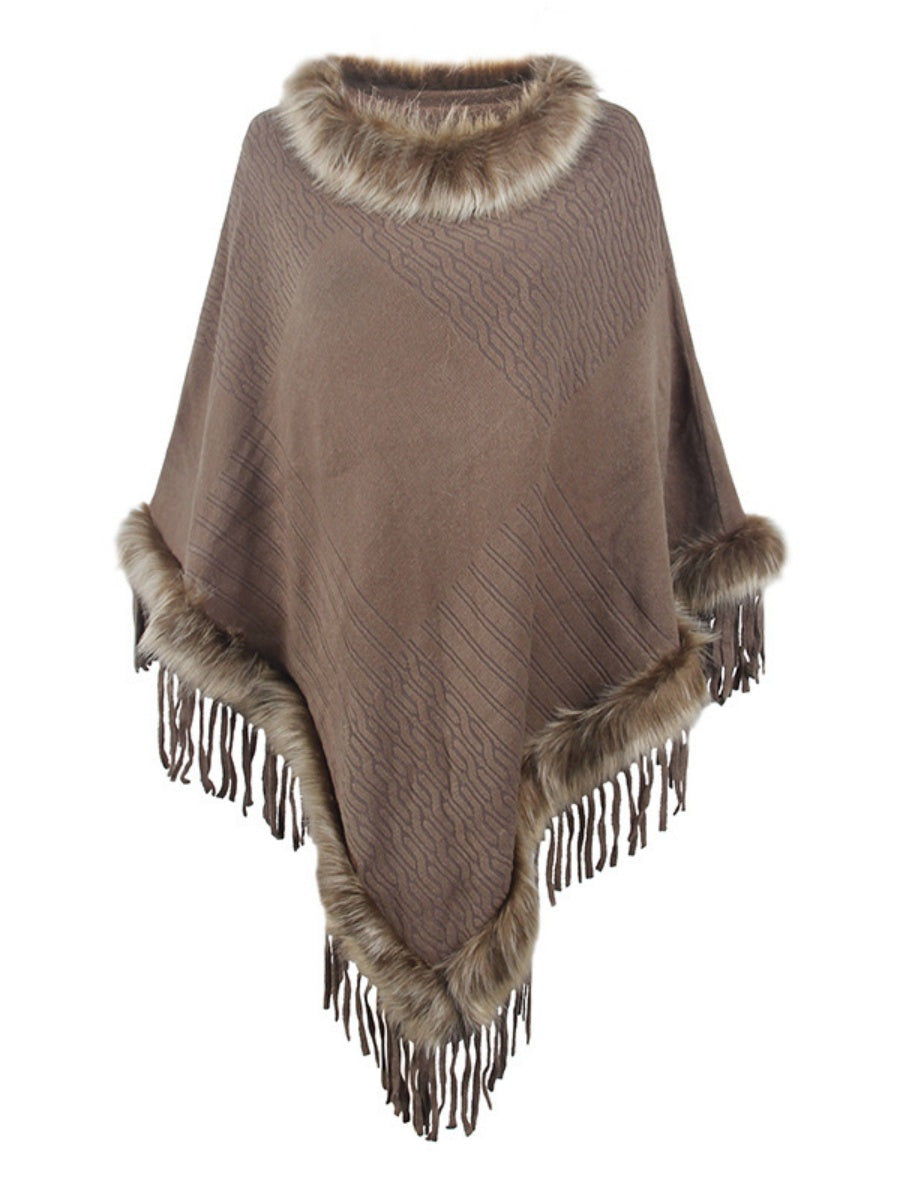 Knitting Tassel Hood Loose Cloak Shawl Sweaters