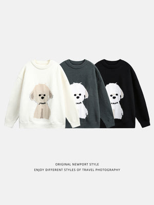 Cartoon Puppy Texture Keep Warm Crew Neck Sweater