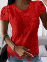 Lace Trim Crew Neck Short-sleeved T-shirt