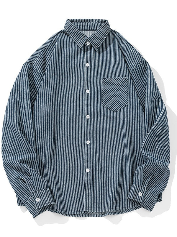 Vintage Wash Denim Striped Long-Sleeve Shirt