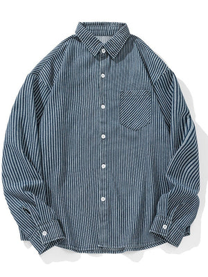Vintage Wash Denim Striped Long-Sleeve Shirt