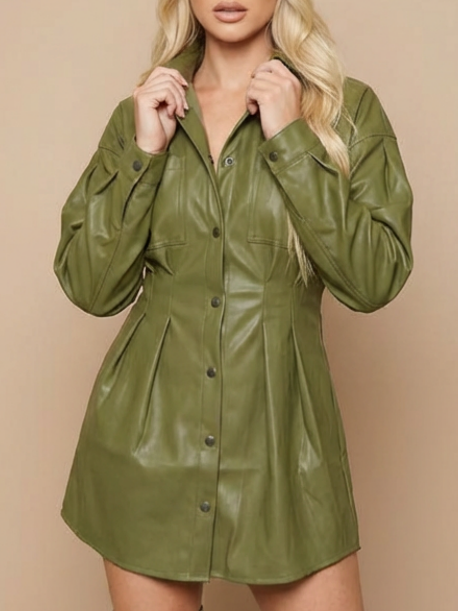 Plush Pleated Waist Corset Leather Mini&Short Dresses