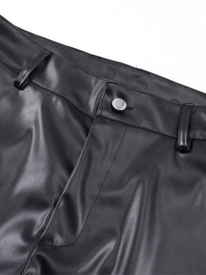Pantalon en cuir PU plissé brillant style Dark-Punk