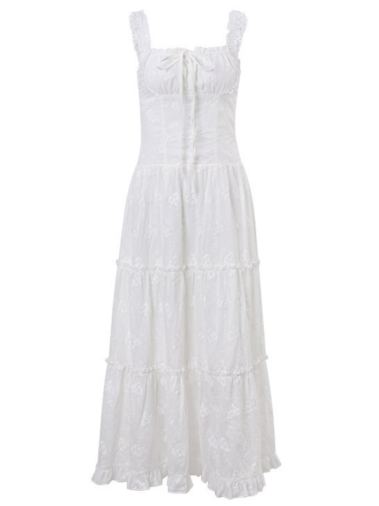 Lace Jacquard Square Neck Suspenders Sweet Tie Maxi Dresses