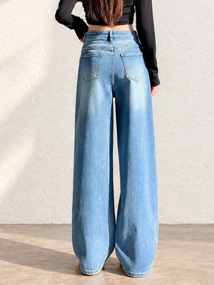 Autumn/Winter Women's Blue Whisker Pattern Jeans With Rhinestones