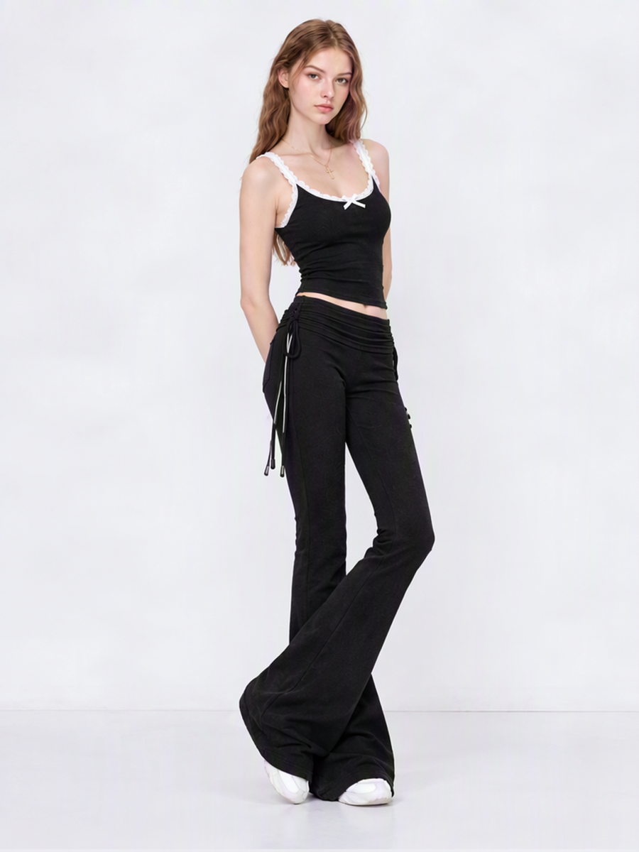 Sweet Lace Patchwork Vest Pants Sports Leisure Set 2-piece Sets