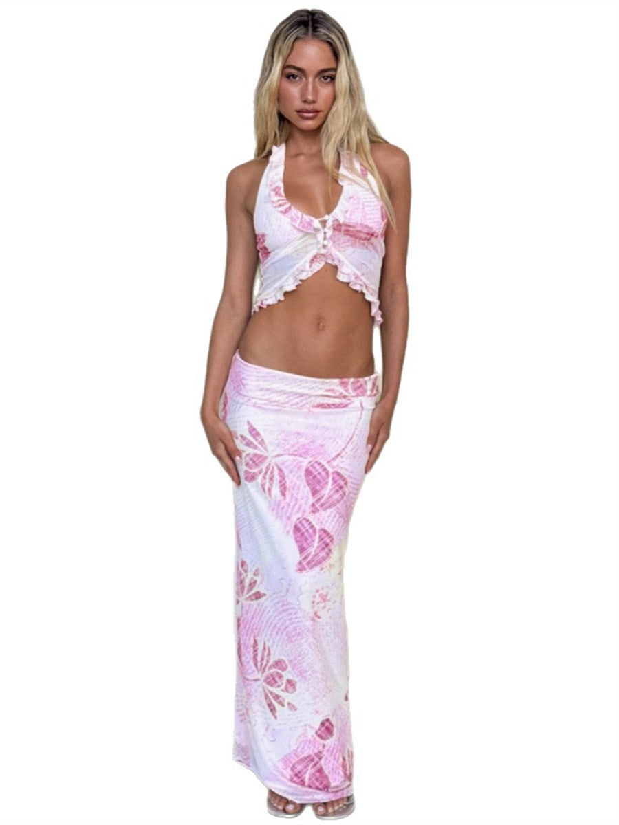 Liber Summer Women's Ruffle Plants and Flowers 2-piece Sets