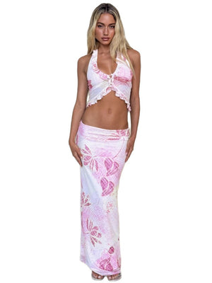 Liber Summer Women's Ruffle Plants and Flowers 2-piece Sets
