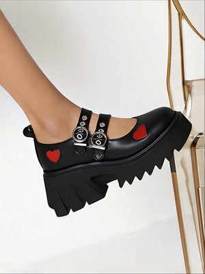 Heart-shaped Platform Mary Jane Shoes