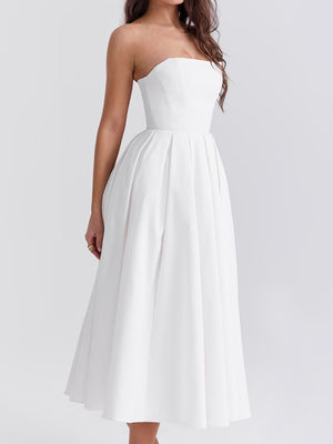 Fish Bones Ribu Strapless Backless Sweet Maxi Dresses