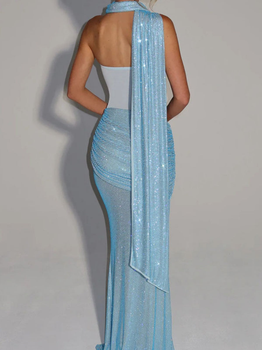 Liber Summer Women's Sequins, stitching, Lined Solid Color Maxi Dresses