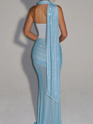 Liber Summer Women's Sequins, stitching, Lined Solid Color Maxi Dresses