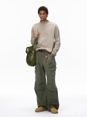 Washing Water Cut Multiple Pockets Old Tooling Casual Trousers