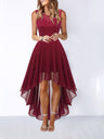 Lace Stitching Irregular Hem Waist Maxi Dresses