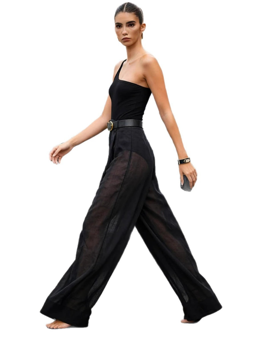 Irregular Sloping Shoulders Wide Leg High Waist Jumpsuits