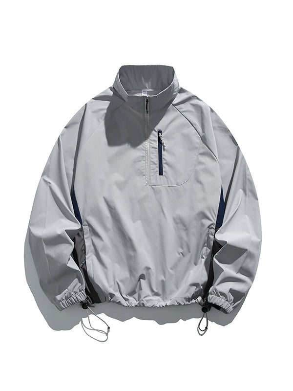 Outdoor Half Zipper Stand Collar Splicing Contrasting Colors Sports Water-repellent Jackets