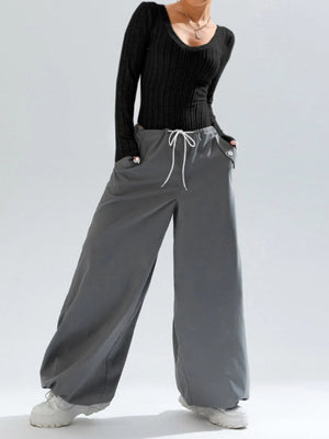 V-neck Long-sleeved Knitted Brushed Ribbed Bodysuit Top