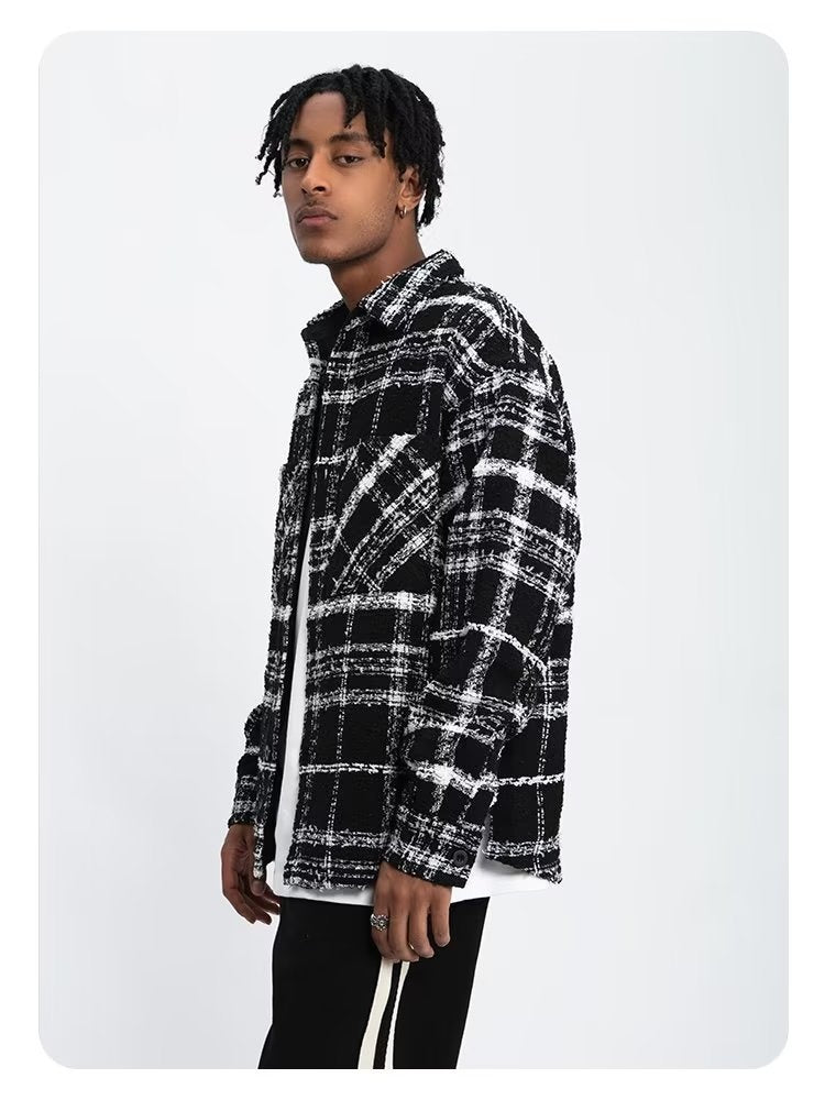 Black And White Checkered Ins Woolen Cloth Shirts