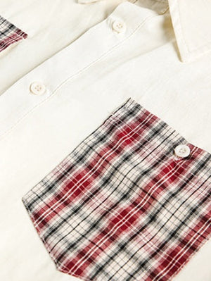 College Style Loose Plaid Splicing Vintage Long-sleeved Shirt
