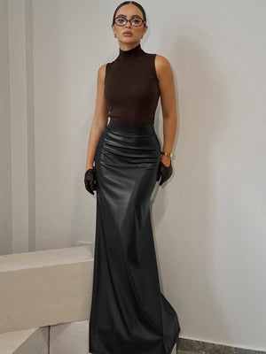 Black Bodycon Skirt Retro High Waist Fishtail Slit Skirts