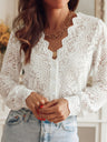 Lace Jacquard Buttons Solid Color Blouse&Shirts