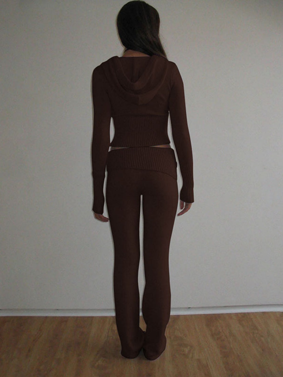 Liber Autumn women's zipper knitted cardigan low waist trousers two-piece set