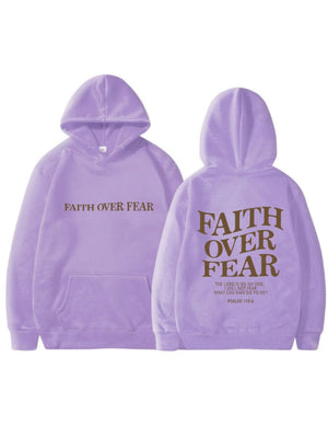 Long Sleeve Leisure Faith Over Fear Print Hoodies