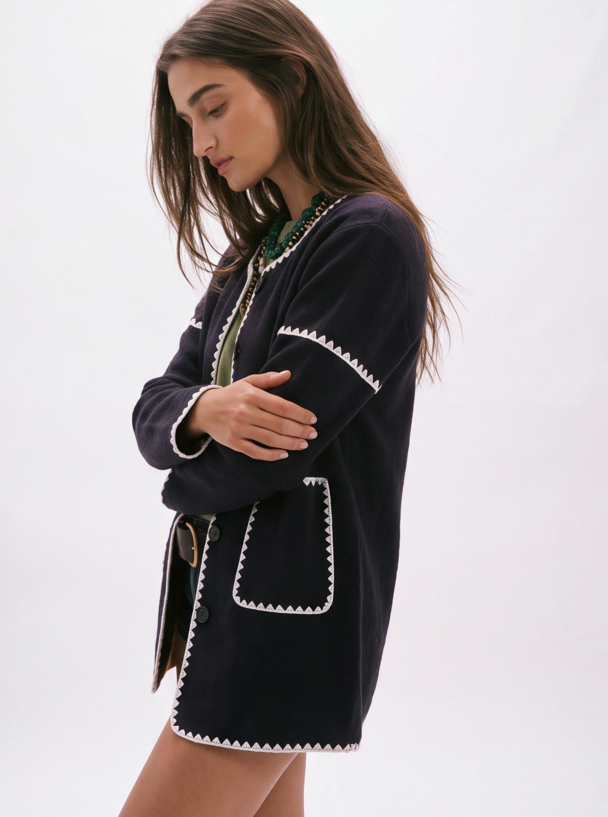 Retro-style Color-blocked Loose Single-breasted Fleece Jacket