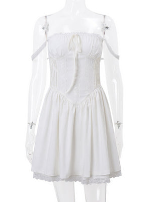 Lace Trim Low-cut Waist Corset Camisoles Mini&Short Dresses