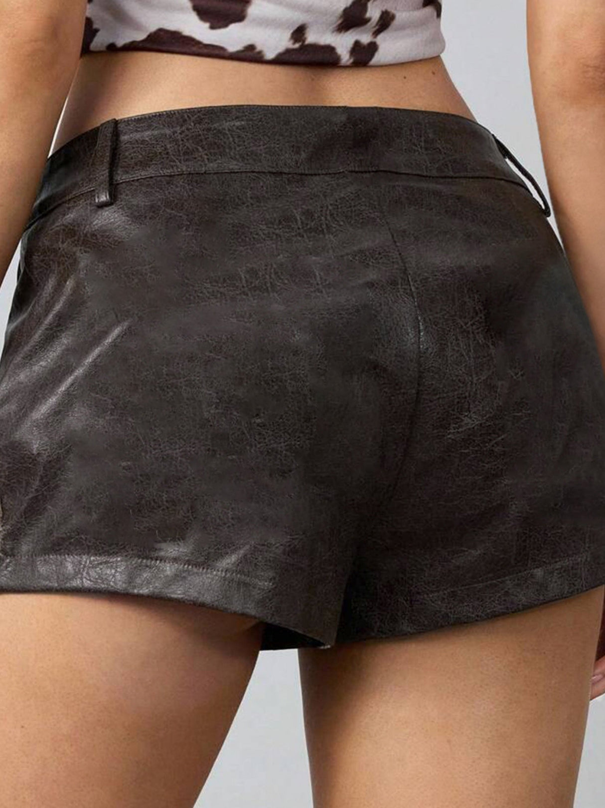 Furry Patchwork Leather Zipper Shorts