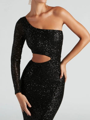 Off-shoulder sequins Hollow long dress