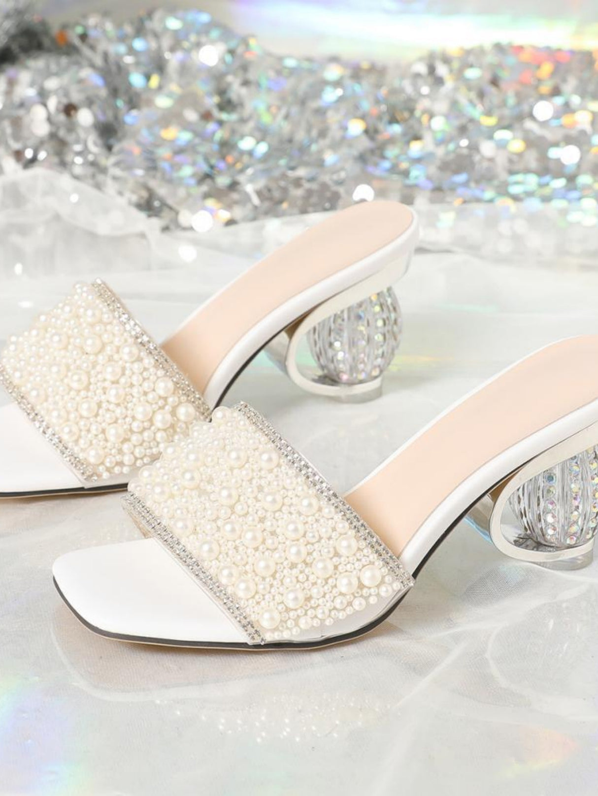 Pearl Transparent High-heeled Sandals