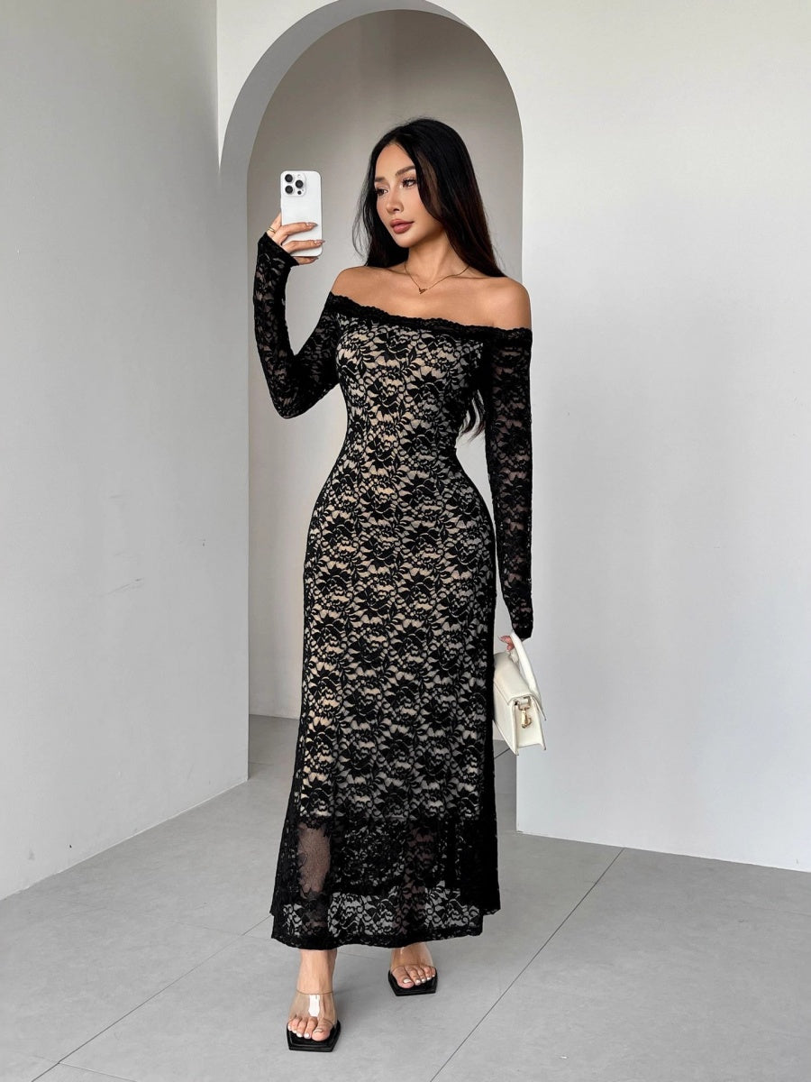 Off-the-shoulder Lace Long Sleeves Off Shoulder Slim And Sexy Grace Dinner Party Long Dress